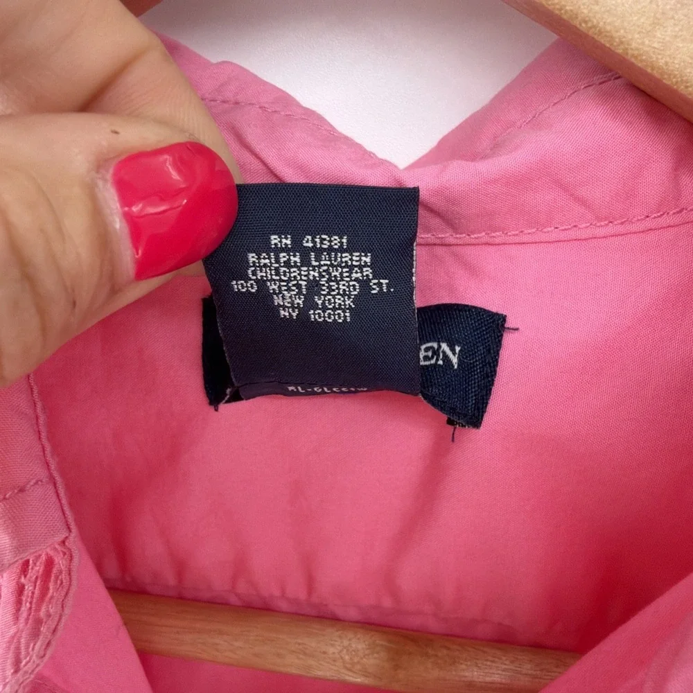 Ralph Lauren Youth/kids 100% Cotton Dress Bubblegum Pink Long Sleeve Size 12
